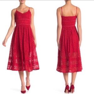 NSR Lace Midi Tank Dress - lined, size XL (12-14) red